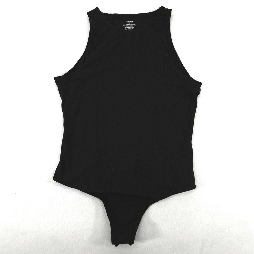 SKIMS Essential High Neck Thong Bodysuit Black XL Onyx Sleek Minimalist Layering